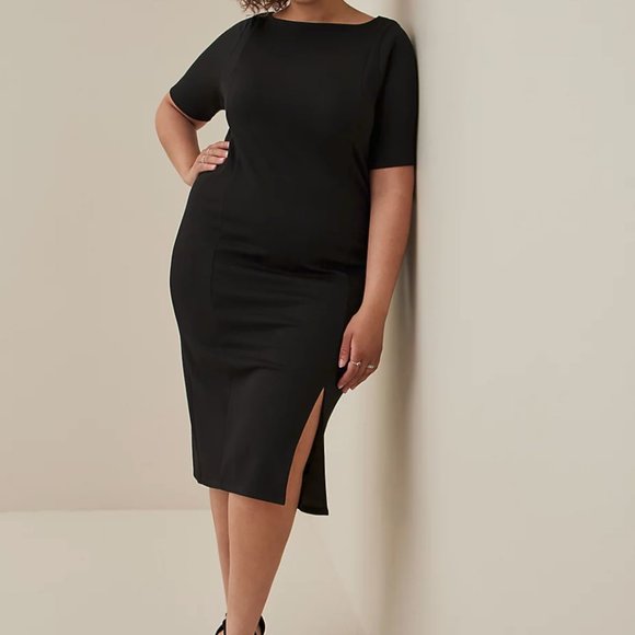 torrid Dresses & Skirts - Torrid size 1/1X(14-16) Black Midi Studio Cupro Front Slit Bodycon Dress, NWT